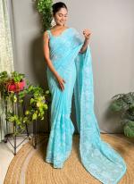 Shimmer Silk Sky Blue Casual Wear Sequence Work Saree